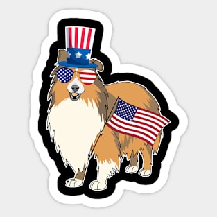 Sheltie Uncle Sam Hat Sunglasses Usa Flag 4th Of July Sticker